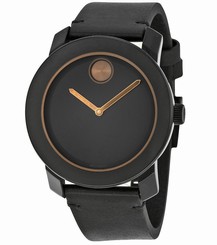 Movado Bold 3600297 Black Dial Black Leather Band Men's Watch