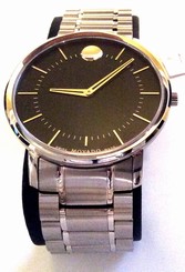 Movado TC Men's Swiss Quartz Watch BLACK FACE AND STAINLESS 0606687