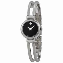 Movado 0606056 Womens Black Dial Quartz Watch with Stainless Steel Strap