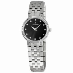 Movado 0605586 Womens Black Dial Analog Quartz Watch with Stainless Steel Strap 775924585918