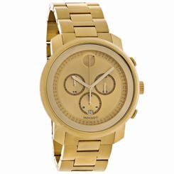 Movado Bold Mens Champagne Dial Gold Tone Swiss Chronograph Quartz Watch 3600278