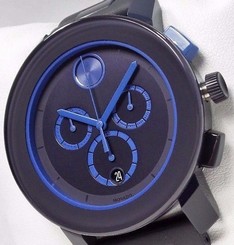 MOVADO 3600270 Men's BOLD Chronograph Watch Navy Dial Navy Blue Band $750 NEW