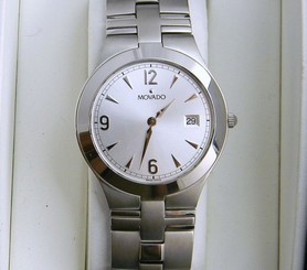 Men's MOVADO JURO With Date, Silver Dial Stainless Steel Swiss Quartz Watch