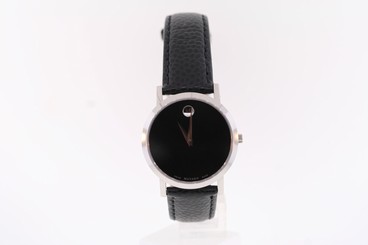 Ladies Movado 0606130 Museum Black Dial Black Leather Strap Watch