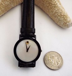 Unisex Authentic Swiss Movado Black PVD Sapphire Mother Of Pearl Museum Watch