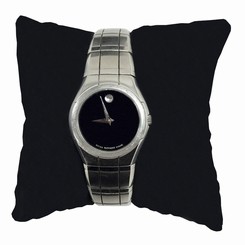 Ladies MOVADO SENTO Black Museum Dial St Steel Swiss Quartz Watch 7" MINT