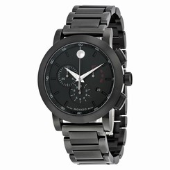 Movado 0607001 Mens Black Dial Analog Quartz Watch with Stainless Steel Strap