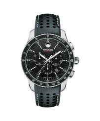 Movado Series 800 Chronograph 2600096 Black Dial Leather Band Mens Watch 845960040877