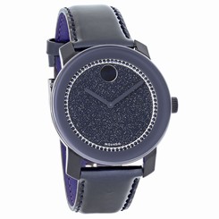 Movado Bold Mens Crystal Blue/Purple Leather Swiss Quartz Watch 3600229