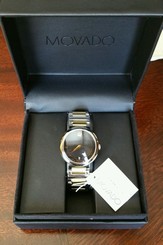 MOVADO MEN'S 'CONCERTO' STAINLESS STEEL WATCH SWISS MOVEMENT NEW IN A BOX