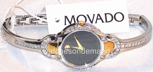 NEW LADIES MOVADO KARA 0606948 2 TONE BLK DIAL 0605248 Aprx 0.80ct DIAMOND WATCH