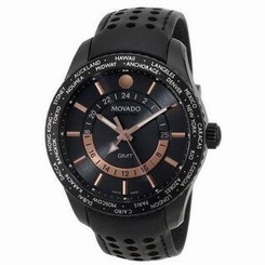 Movado Men's 42mm Black Leather Stainless Steel Case Quartz Date Watch 2600118