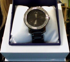 USED WOMENS MOVADO BOLD GUN METAL STAINLESS STEEL STRAP WATCH