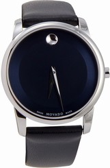 Movado Men's 0606610 "Museum" Stainless Steel Watch with Black Leather Band