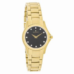 Fake AAA  Movado Ladies Masino Series Gold Tone Diamond Black Dial Quartz Watch 0607028 Watch