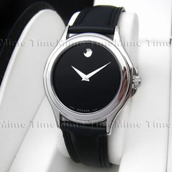 Men's Movado MUSEUM COLLECTION Black Dial SS Case Leather Swiss Watch 0605761