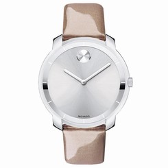 Movado Bold Stainless Steel Sunray Dail Case On Leather Quartz Watch 3600311