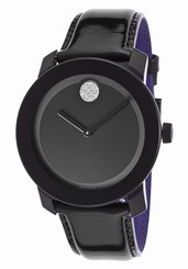 Movado Bold Black Dial Patent Leather Crystal Accented Unisex Watch - 3600345