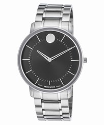 Fake AAA Movado 606687 Men's Thin Classic Stainless Steel Black Dial SS Watch