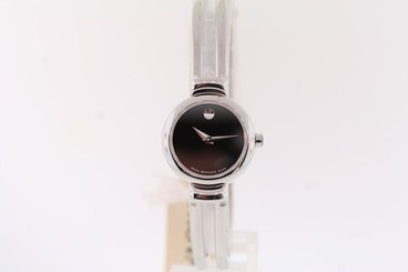 Ladies Movado 0606056 HARMONY Stainless Steel Black Dial Bangle Bracelet Watch