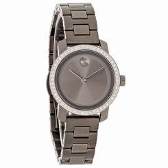 Movado Bold Ladies Diamond Gray Ion Finish Bracelet Swiss Quartz Watch 3600226