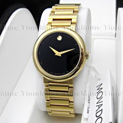 Women's Movado CONCERTO Black Dial 18K Gold Tone Swiss Quartz Watch 0606420