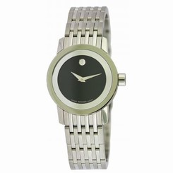 Movado 0606645 Womens Black Dial Quartz Watch with Stainless Steel Strap
