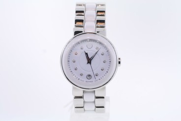Ladies Movado 0606540 CERENA Stainless Steel & Ceramic Diamond Accented Watch