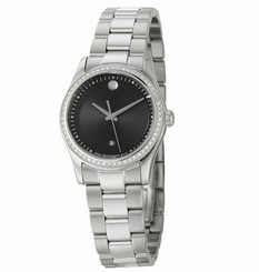NWT Ladies Movado Sportivo 0606498 Diamond Bezel Stainless Steel Watch