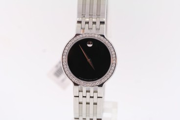 Ladies Movado 0606046 ESPERANZA Stainless Steel Black Dial Diamond Bezel Watch