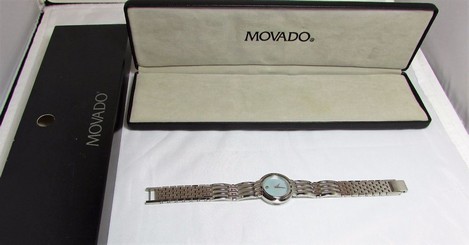 Movado 84 A1 1800 Stainless Steel light blue MOP Dial Women's Wrist Watch