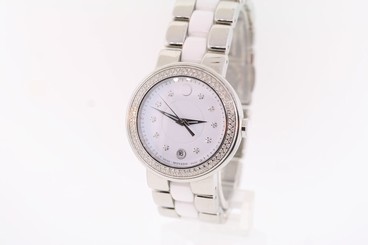 Ladies Movado 0606625 CERENA Stainless Steel & Ceramic Diamond Accented Watch