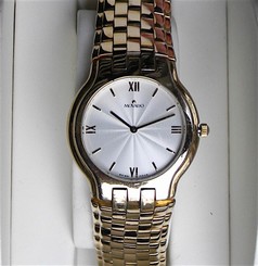 Mens Gold MOVADO CELESTINA Silver Guilloche Dial St. Steel Swiss Quartz Wath