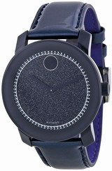 BRAND NEW WOMENS MOVADO (3600229) GLITTER DIAL NAVY LEATHER CRYSTAL WATCH