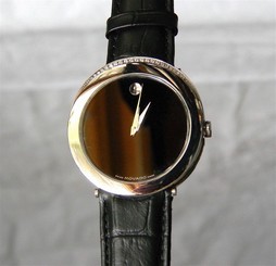 Men's Diamond MOVADO CAPELO Black Museum Dial St Steel Swiss Quartz Watch+Box