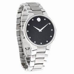 Movado Serio Series Diamond Black Dial Swiss Quartz Mens Watch 0606490