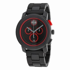 New Men's Movado Bold Chrono Black/Red Dial Gray Stainless Steel Watch 3600272