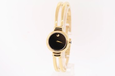 Ladies Movado 0606058 HARMONY Gold-tone Stainless Steel Black Dial Bangle Watch