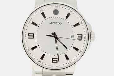 Men's Movado 0606762 SE Pilot Silver Dial Date Stainless Steel Watch