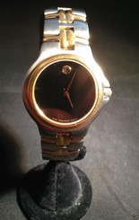 MEN'S MOVADO WATCH TWO TONE MUSEUM CLASSIC BLACK DIAL + EXTRA LINKS NEAR PERFECT