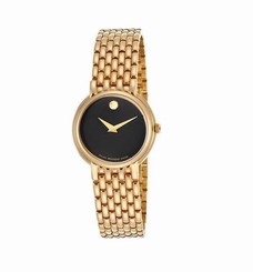 NWT Ladies Movado 0605648 Certa Gold-Tone Black Dial Stainless Steel Watch