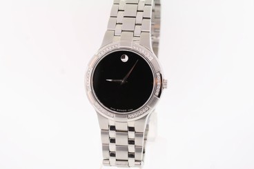 Men's Movado 0605984 METIO Diamond Accent Black Dial Stainless Steel Watch