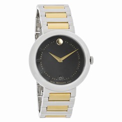 Movado Concerto Series Mens Black Dial Two Tone Swiss Quartz Watch 0606588