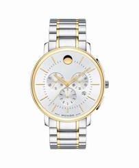 NEW MOVADO THIN CLASSIC 0606887 TWO TONE CHRONOGRAPH YELLOW GOLD PVD MOVADO TC