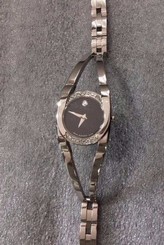 Ladies MOVADO CIA Black Museum Dial Stainless Steel Swiss Quartz Watch 7" In Box