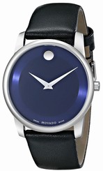 Movado Men's 0606610 "Museum" Stainless Steel Watch with Black Leather Band New