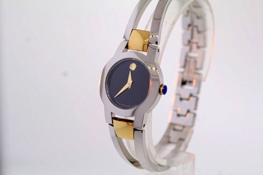 Ladies Movado 0604760 AMOROSA Two-tone Stainless Steel Black Dial Bangle Watch