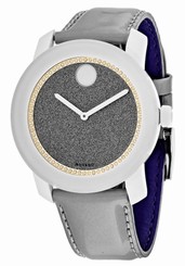 BRAND NEW MOVADO BOLD 3600237 GRAY GLITTER DIAL GRAY LEATHER STRAP WOMEN'S WATCH