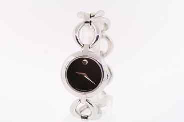 Ladies Movado 0605912 APERTA Stainless Steel Black Dial Watch
