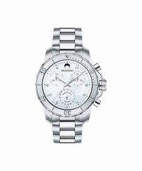 Movado Series 800 Chronograph 2600128 White Mother Of Pearl Dial Stainless Steel